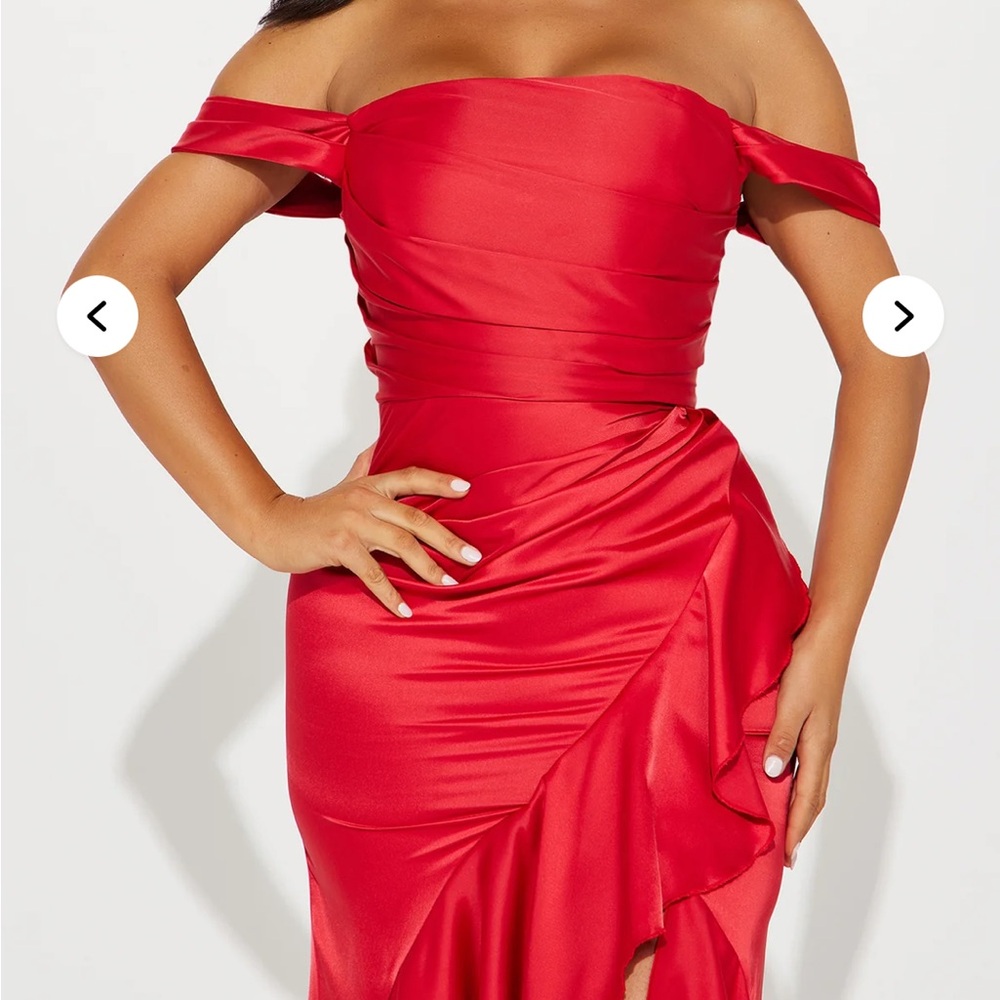 Fashion Nova Red Asymmetrical Ruched Gown